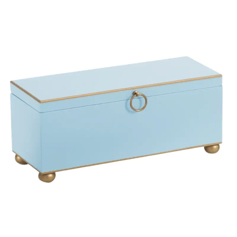 Pastel Blue Decorative Storage Box – Hand-Painted Ceramic Container With Gold Accents 1