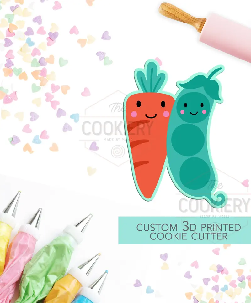 Peas & Carrots Cookie Cutter – ‘We Go Together’ Valentine’S Pairing Design – 3D Printed (Tck44111) 1