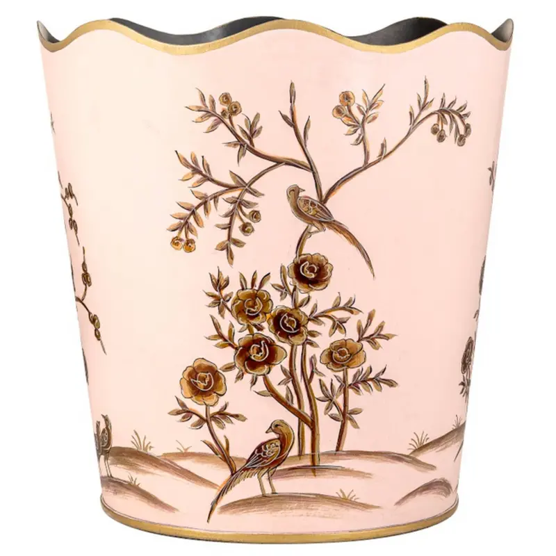 Pink And Gold Metallic Scalloped Wastebasket 1