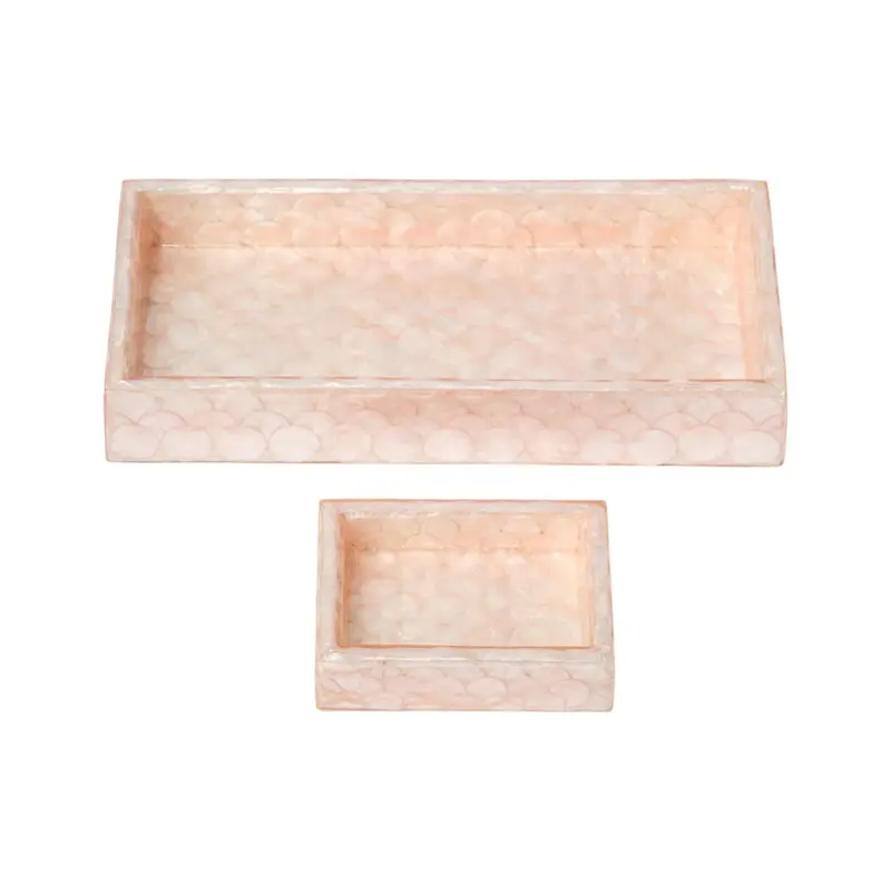Pink Capiz Shell Trays – Pair Of Translucent Coastal Serving Dishes 1