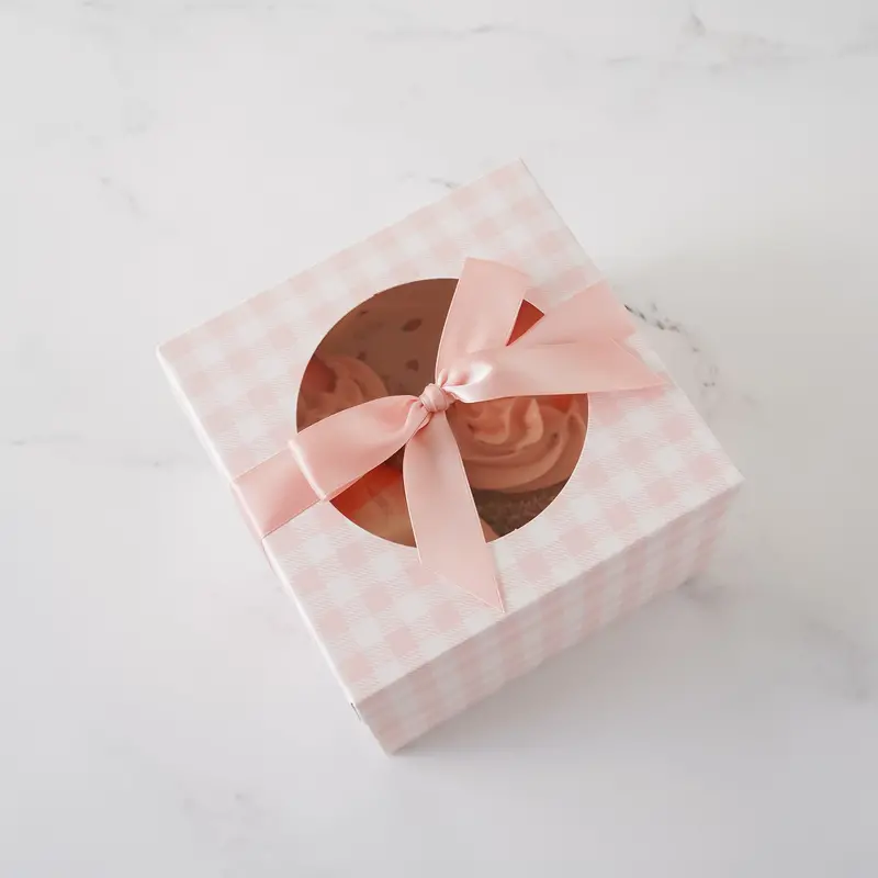 Pink Gingham Cookie Display Box With Clear Window – 5-Pack 1
