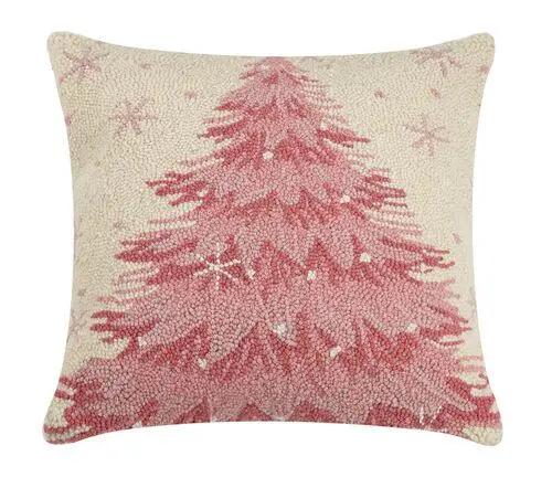 Pink Holiday Christmas Tree Throw Pillow 1