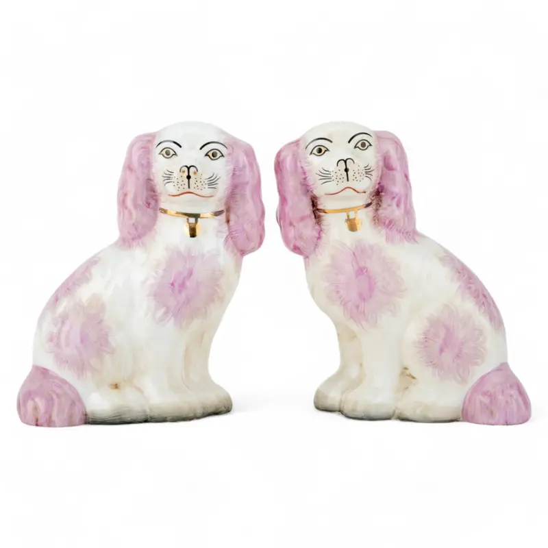 Pink Staffordshire-Style Pair Of Dog Figurines 1