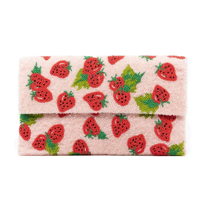 Pink Strawberry-Themed Beaded Handbag 1