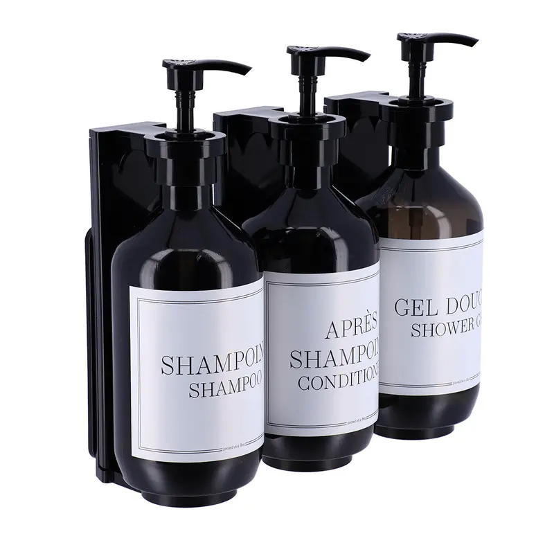 Plastic Shower Dispenser Set – 3-Bottle Wall-Mounted System 1
