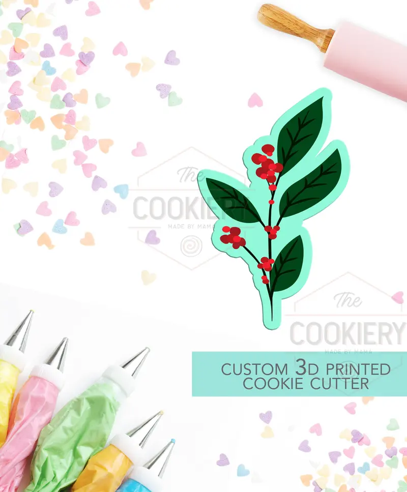 Poinsettia Branch Cookie Cutter – Festive Winter Holiday Design 1