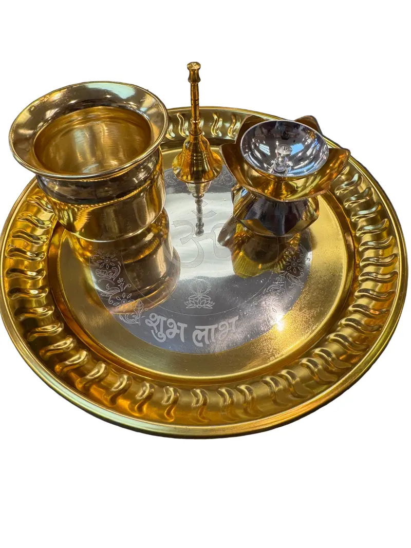 Polished Brass 4-Piece Pooja Thali Set 1