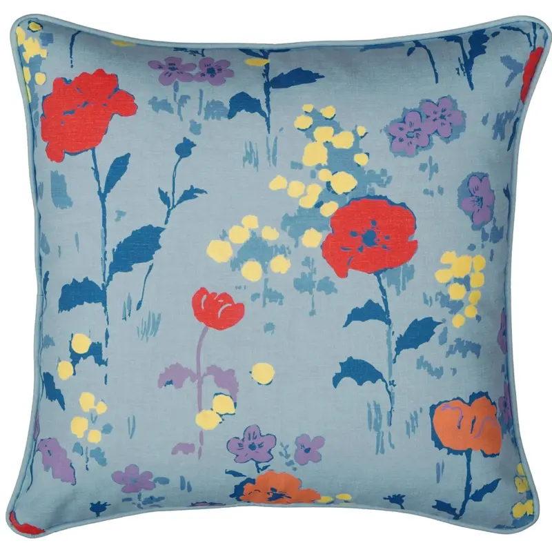 Poppies Botanical Pillow Cover In Classic Blue 1