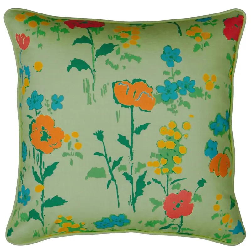 Poppies Garden Pillow Cover In Fresh Green 1
