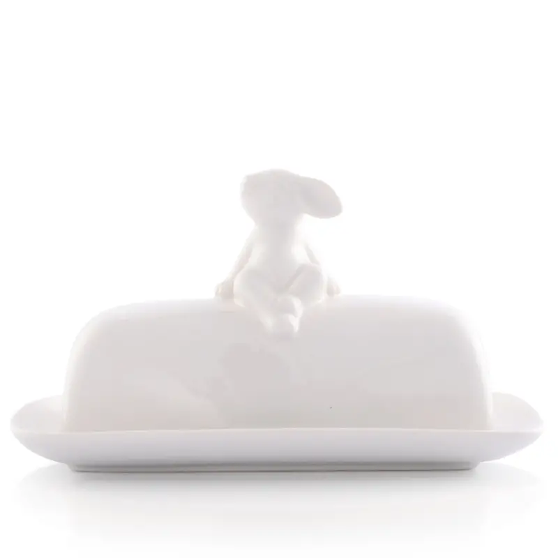 Porcelain Sitting Bunny Butter Dish 1
