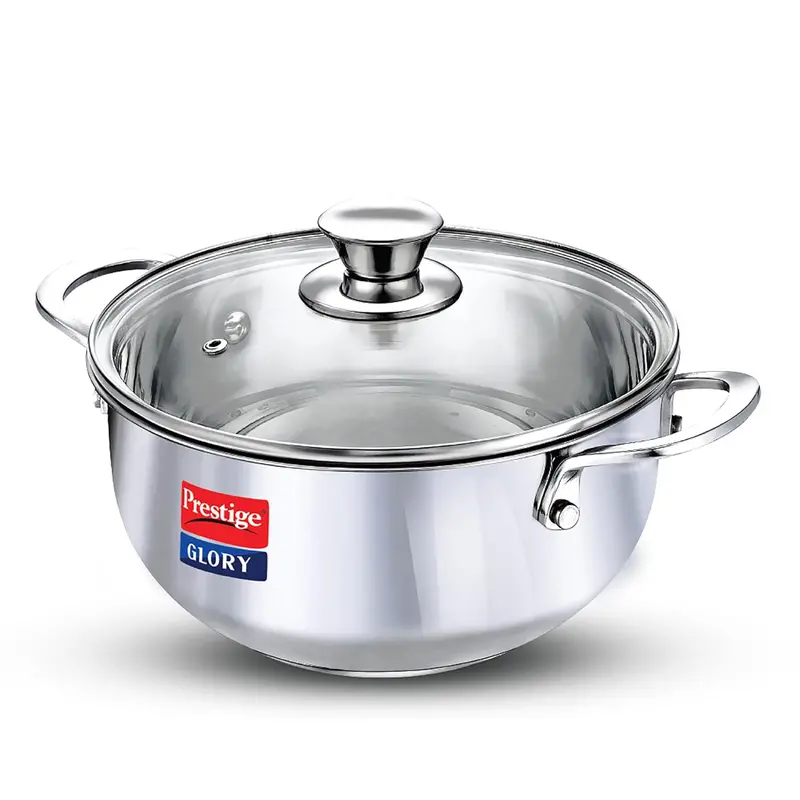 Prestige Glory Stainless Steel Kadai – 22 Cm / 3.5L With Tempered Glass Lid 1