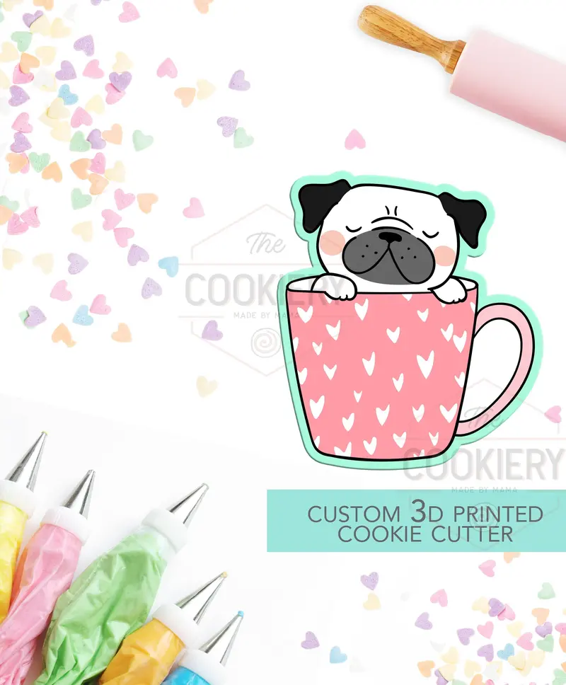 Pug In A Mug Cookie Cutter – Playful Puppy-In-Mug Silhouette 1