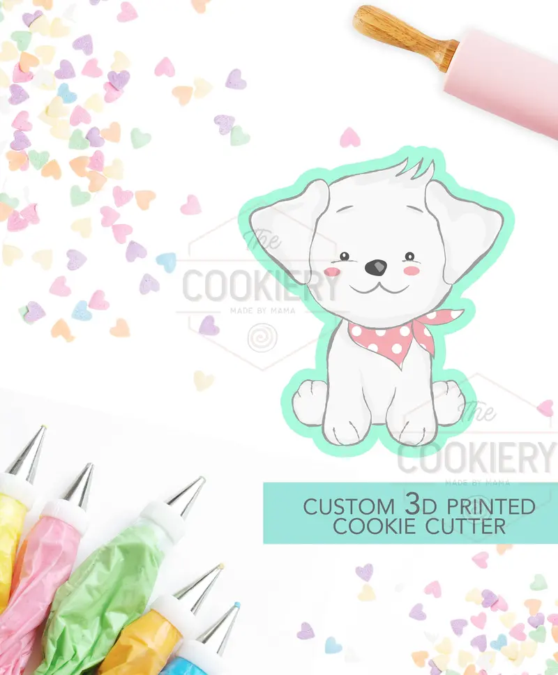 Puppy With Bandana Cookie Cutter – Cute Canine Companion Design – 3D Printed Pet Theme – Tck34135 1