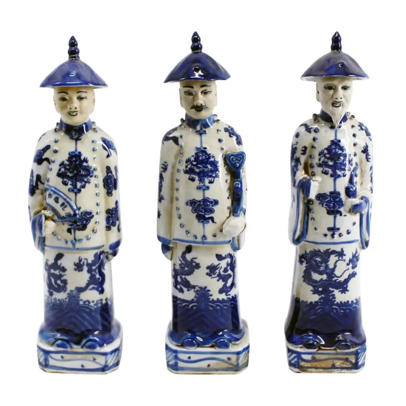 Qing Dynasty–Style Blue-And-White Porcelain Emperors – Standing Ceramic Figurines 1