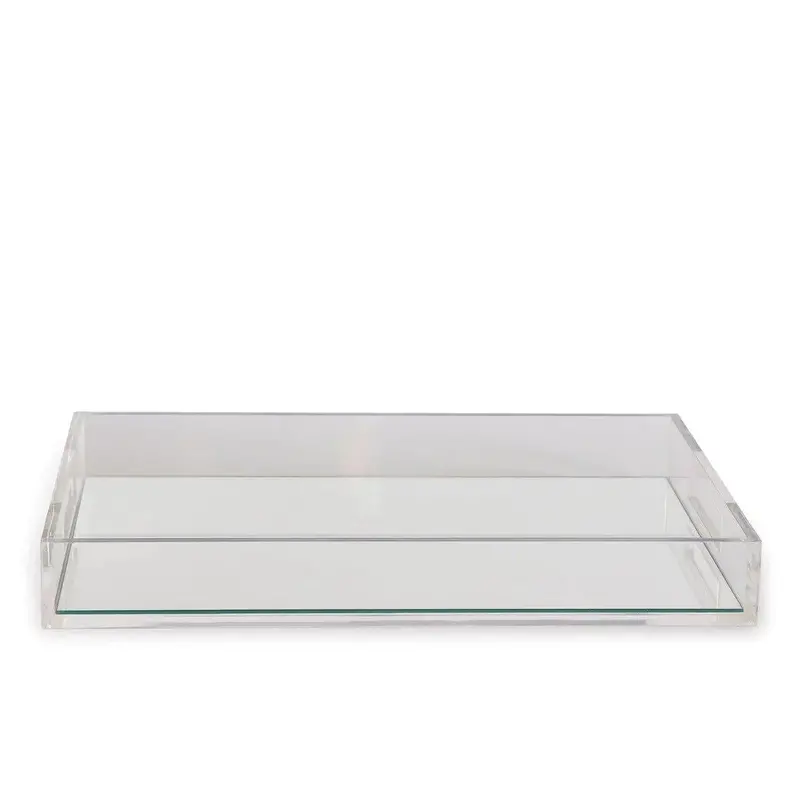 Rectangular Lucite Serving Tray With Reflective Mirror Base 1
