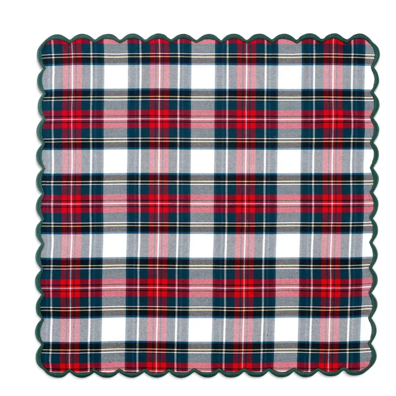 Red And White Tartan Dinner Napkin With Green Trim 1