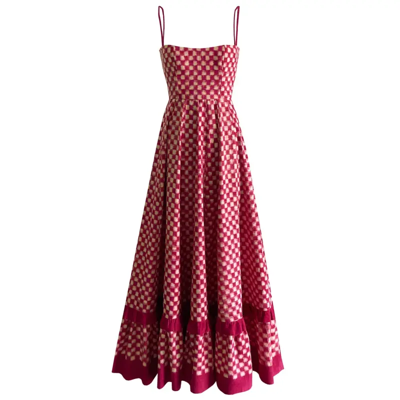 Red Checkmate Pattern Midi Dress 1