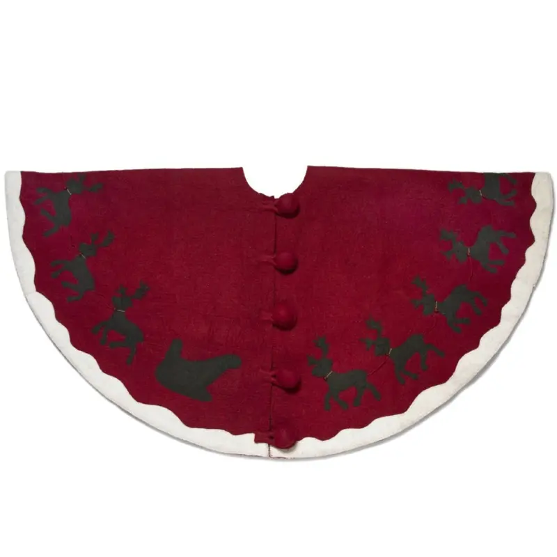 Red Felt Sleigh & Reindeer Tree Skirt – Handmade Holiday Home Accent 1