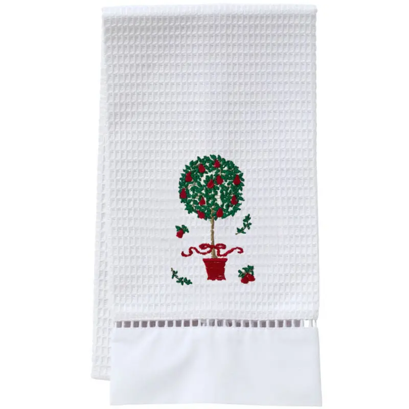 Red Pear Topiary–Patterned Waffle-Weave Guest Towel 1