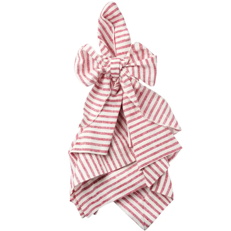 Red Striped Bow-Adorned Linen Napkins – 2-Piece Set 1