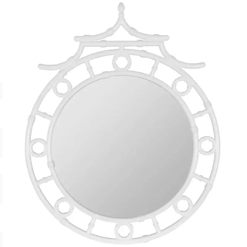 Reena Gloss-Finish White Bamboo-Style Round Wall Mirror 1