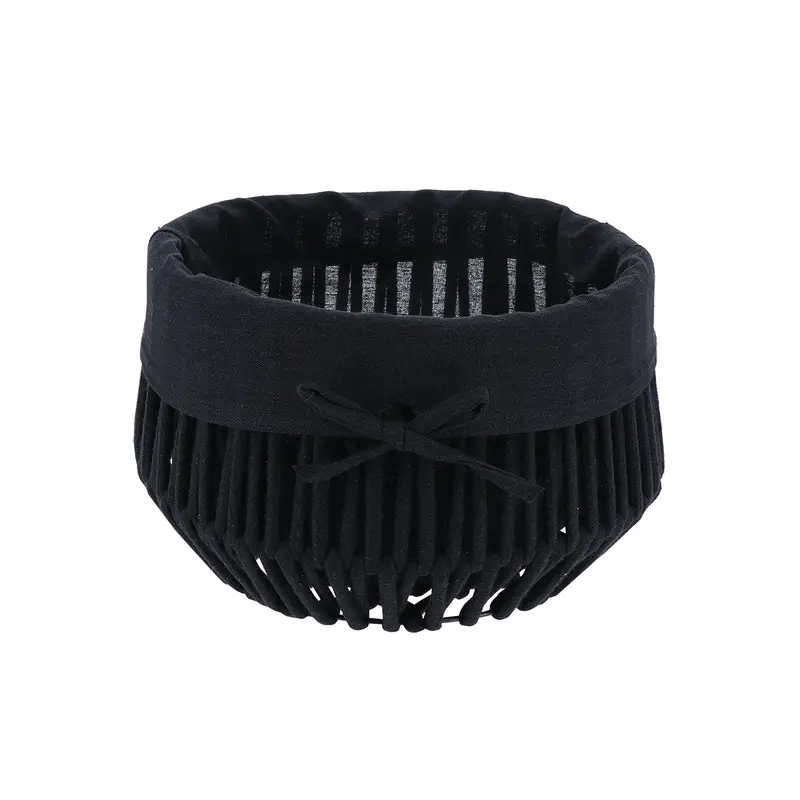 Rope-Effect Round Polyester Storage Basket – Removable Lining, Black 3