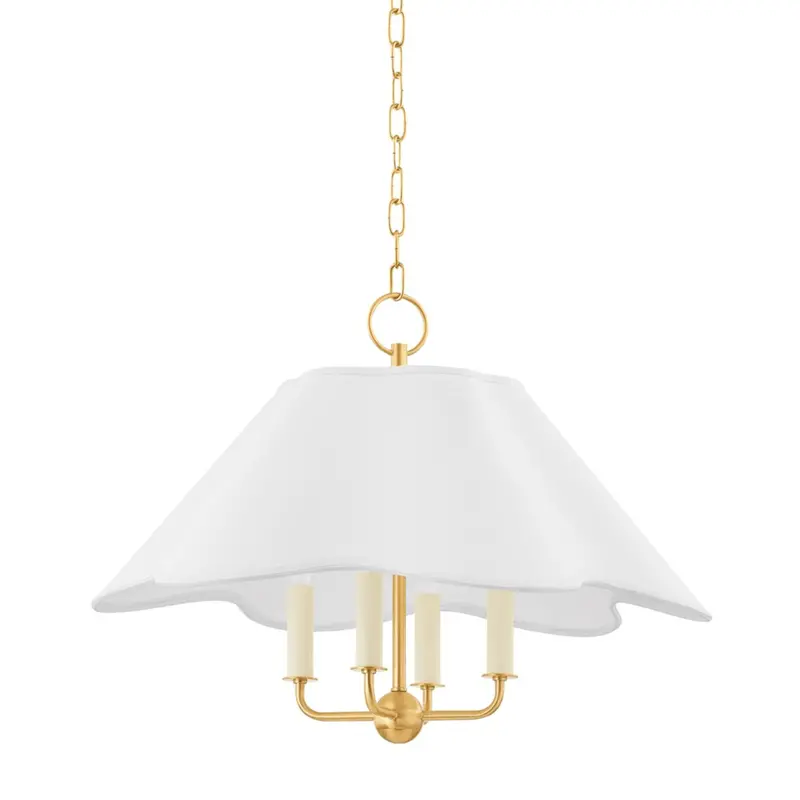 Rosanna Aged Brass Chandelier With White Fabric Shades 1