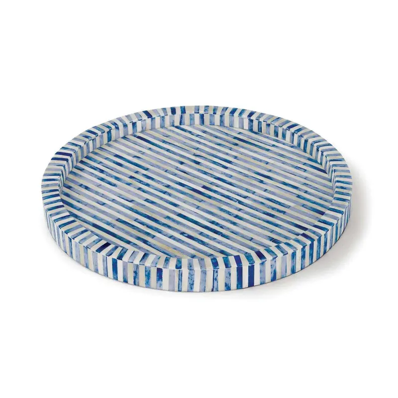 Round Bone-And-Indigo Decorative Tray 1