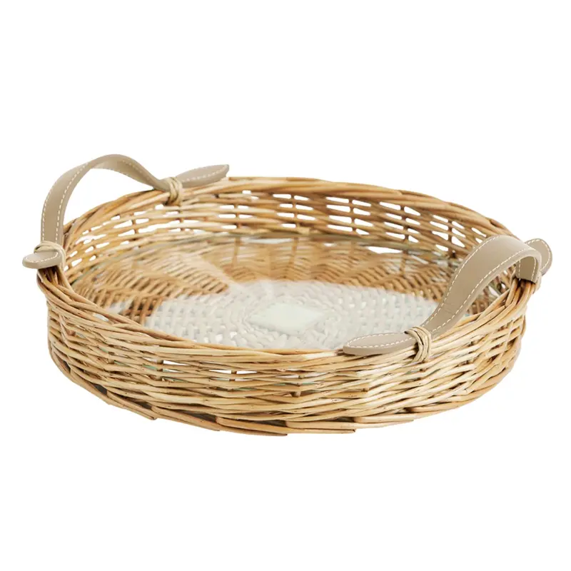 Round Rattan Serving Tray – Tropical Design 1