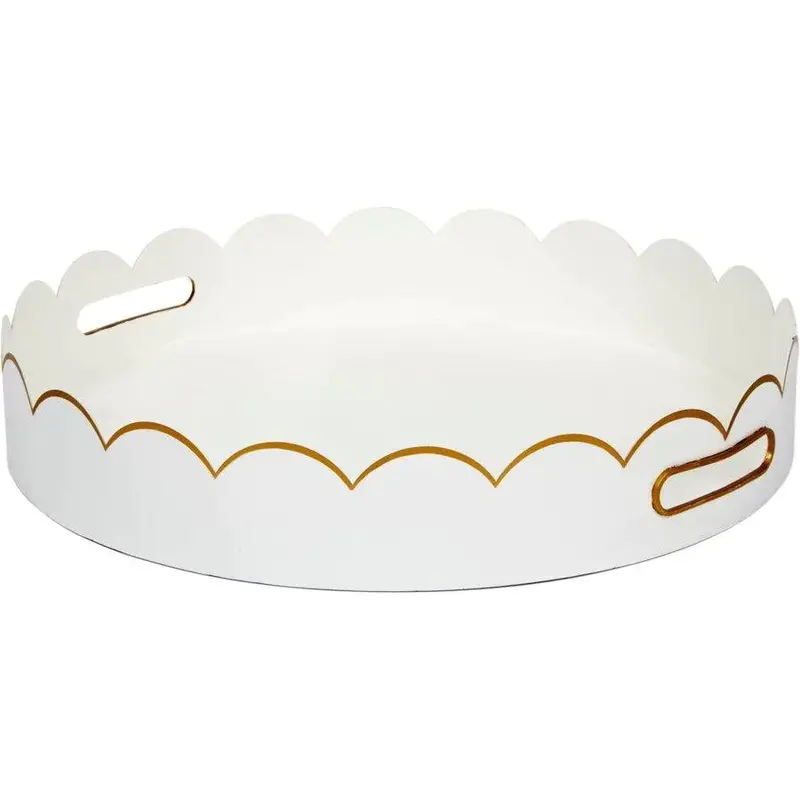 Round Scalloped Metal Tray Featuring Gold Detailing 1