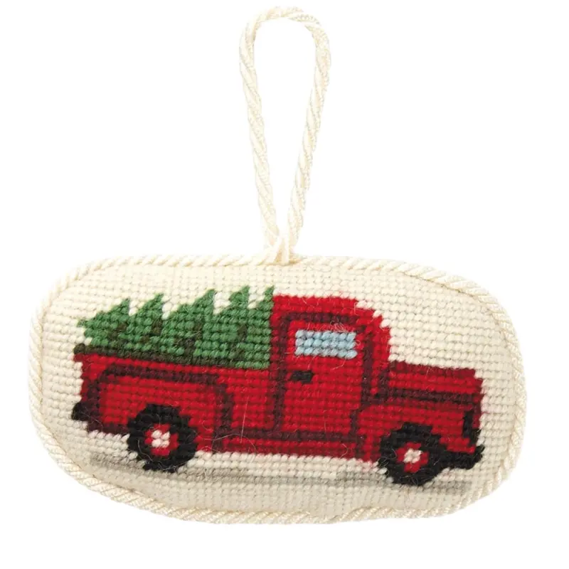 Rustic Tree-On-Truck Hand-Embroidered Ornament 1