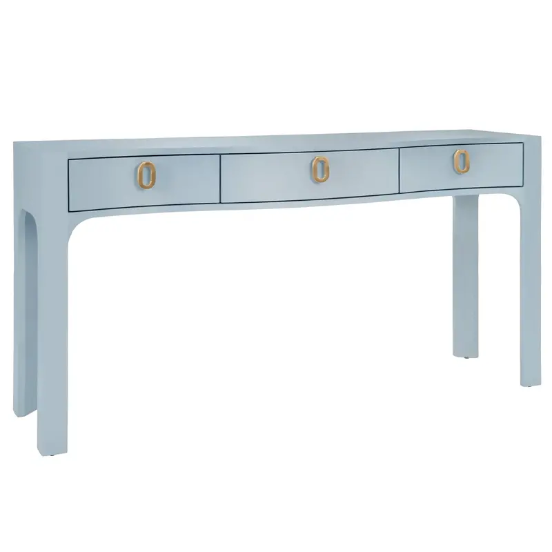 Sabrina Textured Light Blue Linen Three-Drawer Console 1