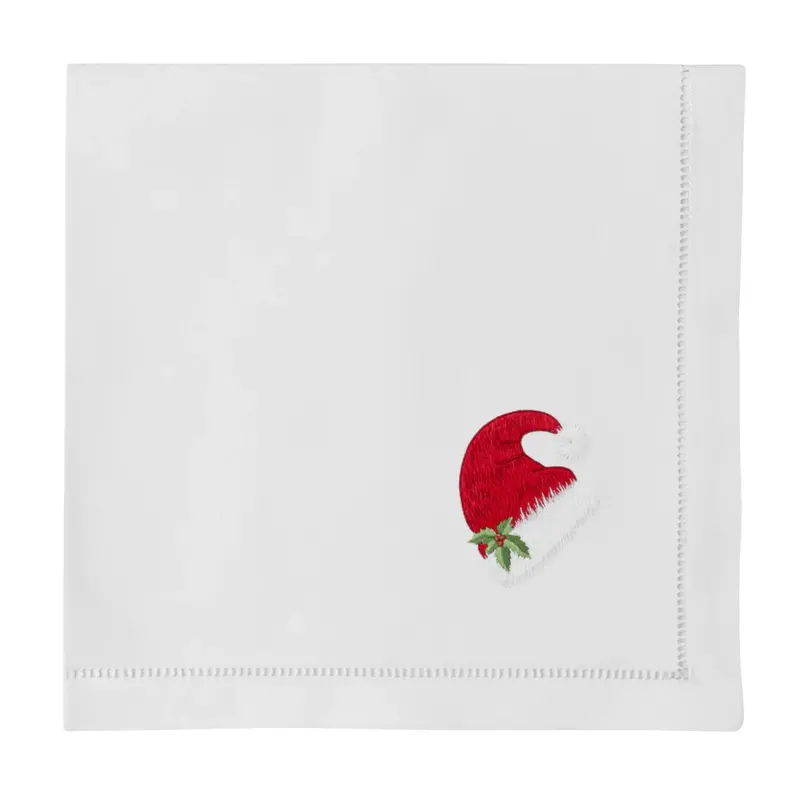 Santa Hat–Designed White Cotton Dinner Napkins 1