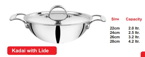 Sapphire Tri-Ply Stainless Steel Deep Kadhai/Wok – Premium Cookware With Lid 1