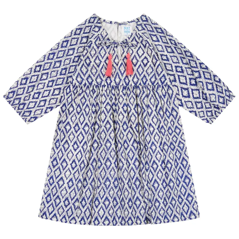 Sara Navy Ikat Popover Dress – Girls’ Effortless Warm-Weather Outfit 1
