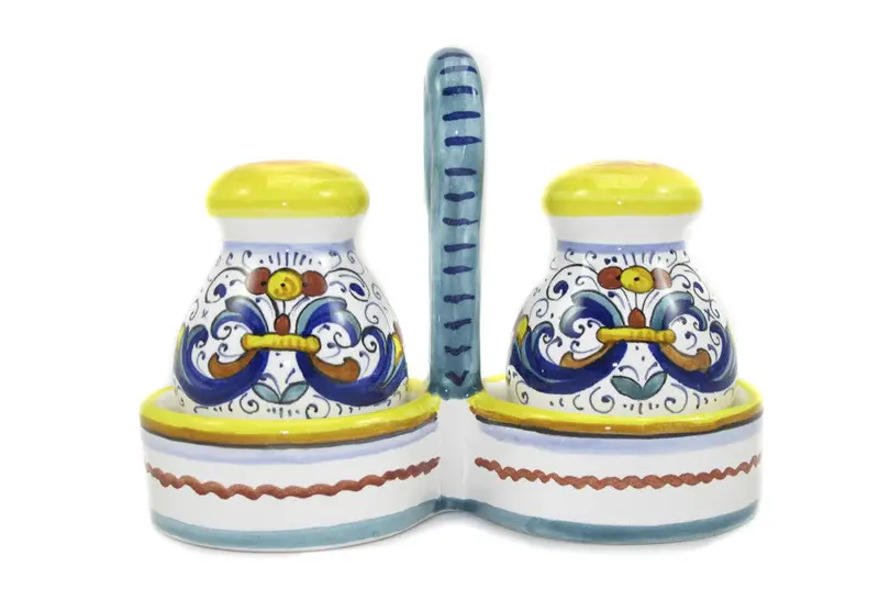Sberna Deruta Salt And Pepper Set With Wooden Caddy 1