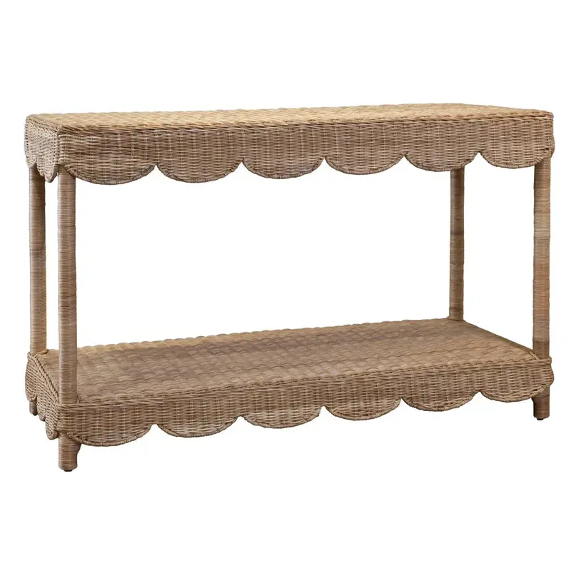 Scalloped-Edge Woven Coco Console – 50 Inch Long 1