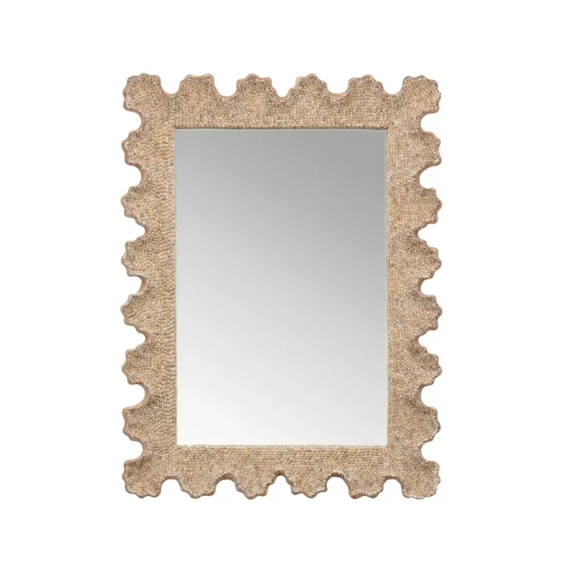 Scalloped Shell Wall Mirror – Coastal-Inspired Oval Mirror With Textured Frame 1