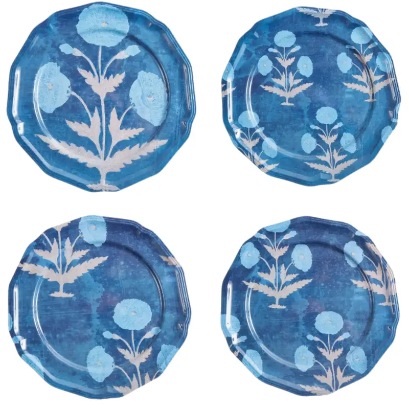 Set Of Four Blue Poppy Ceramic Side Plates 1
