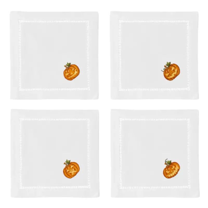 Set Of Four Carved-Pumpkin Design Cocktail Napkins 1