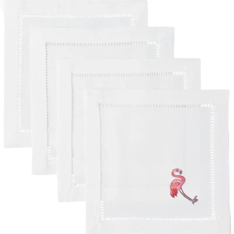 Set Of Four Flamingo-Print Cocktail Napkins – Linen Blend 1