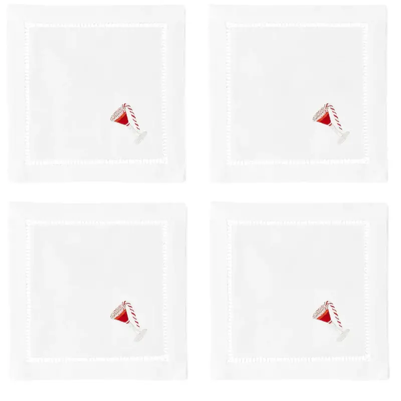 Set Of Four Peppermint Martini–Themed Holiday Cocktail Napkins 1