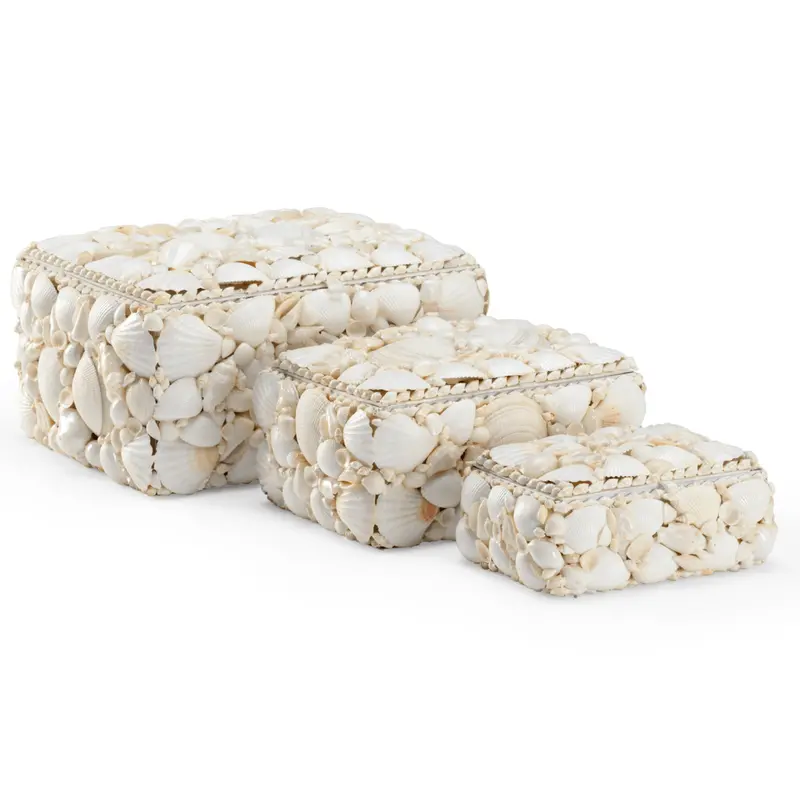 Set Of Three Natural-White Decorative Shell Boxes 1