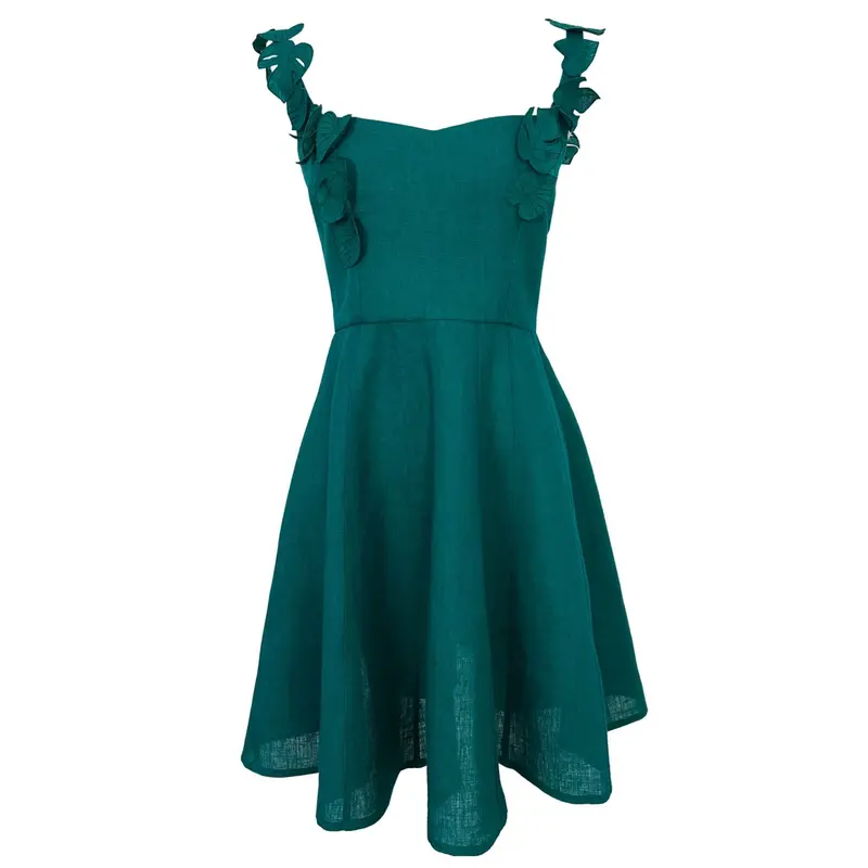 Short Monstera Leaf Print Summer Dress 1