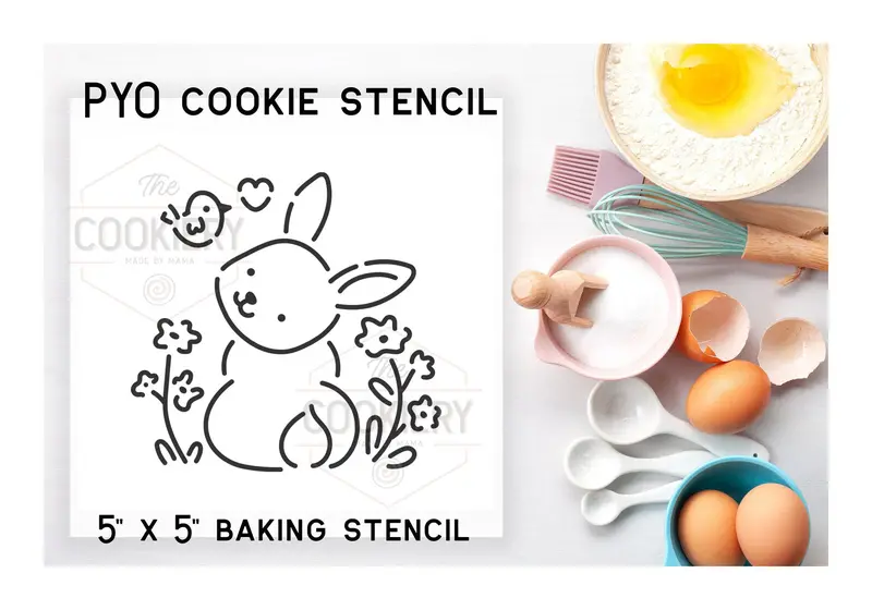 Sitting Bunny Easter Cookie Stencil – Customizable Paint & Airbrush Template 1