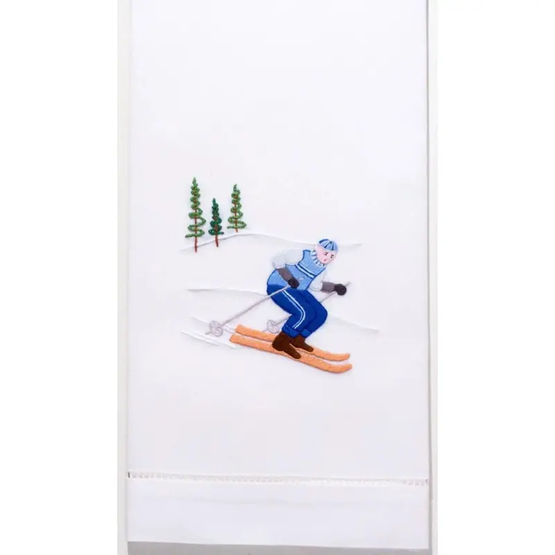 Skier Jack Cotton Hand Towels – Winter-Themed Kitchen Or Bath Linens 1