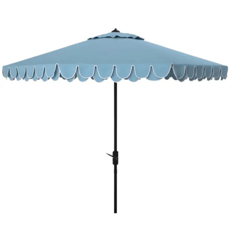 Sky Blue 9-Foot Auto-Tilt Patio Umbrella With Scalloped Border 1