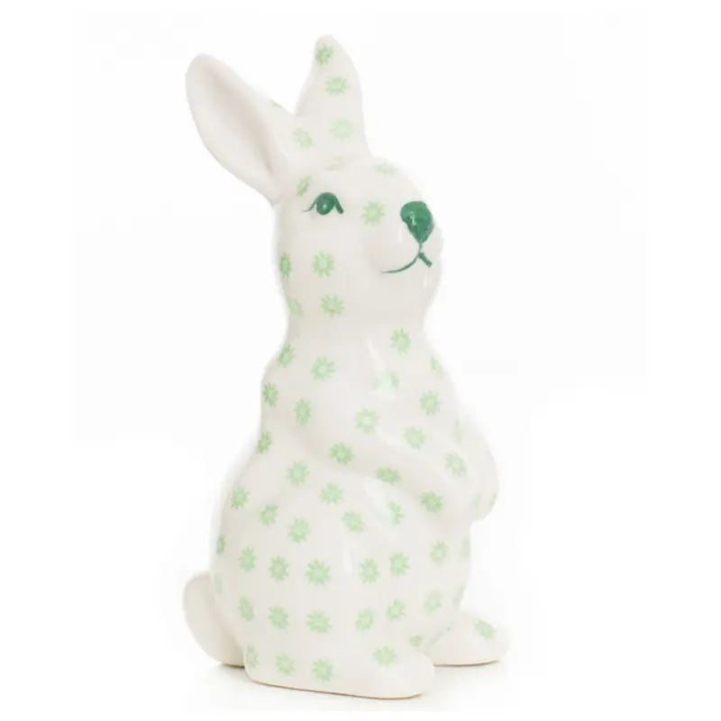 Small Green-And-White Floral Bunny Figurine Stand 1