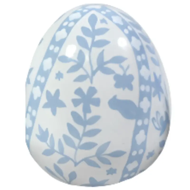 Soft Blue And White Trellis Leaf Decorative Egg 1