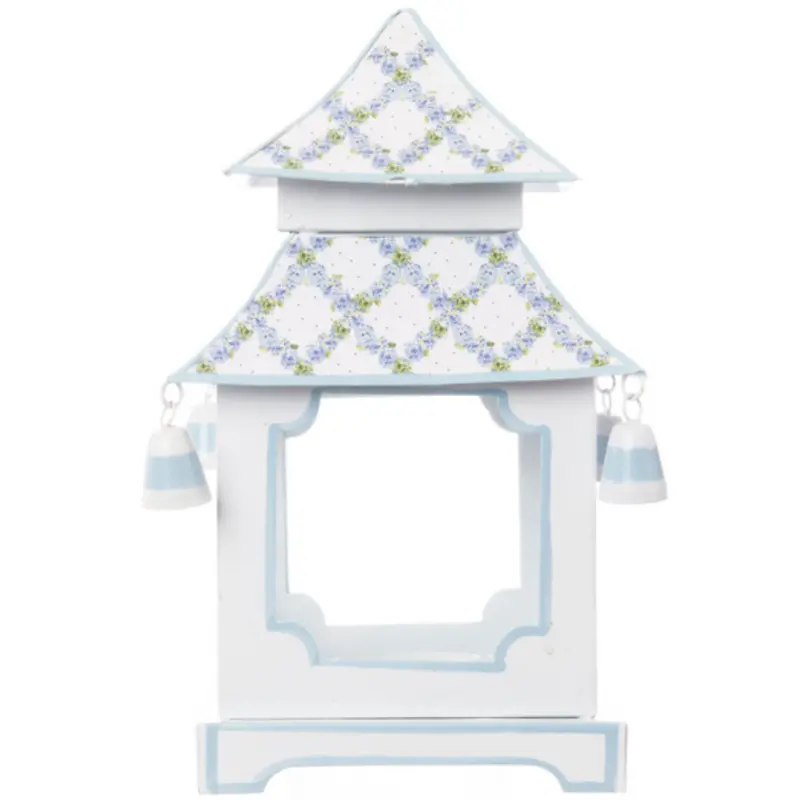 Soft Blue Hydrangea Motif Garden Pagoda Lantern 1